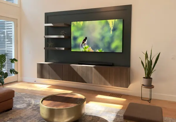 Modern living room with wall-mounted TV